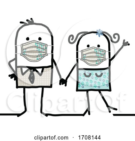 Stick Couple Wearing Coronavirus Masks by NL shop
