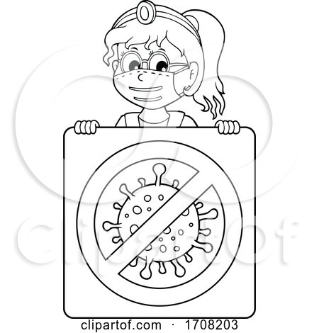 Cartoon Black and White Female Doctor over a Virus Sign by visekart