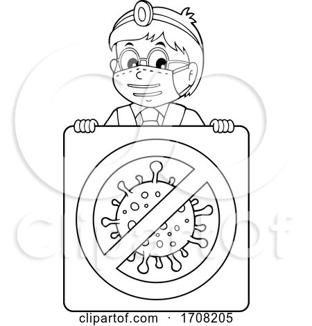 Cartoon Black and White Male Doctor over a Virus Sign by visekart