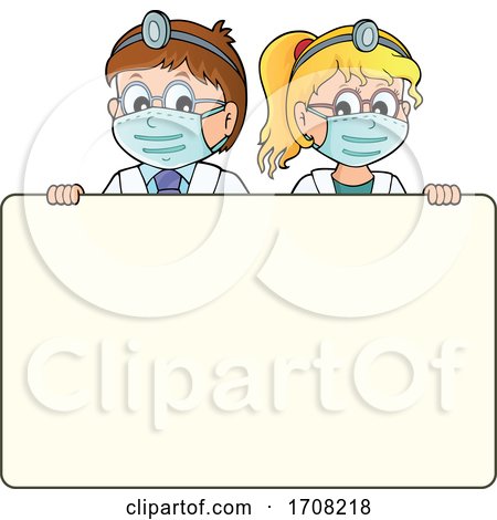 Cartoon Doctor and Nurse over a Sign by visekart