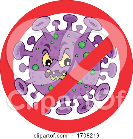 Cartoon Purple and Green Virus Character in a Prohibited Sign by visekart