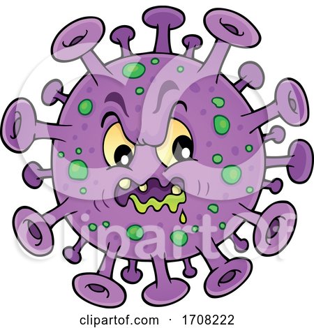 Cartoon Purple and Green Virus Character by visekart