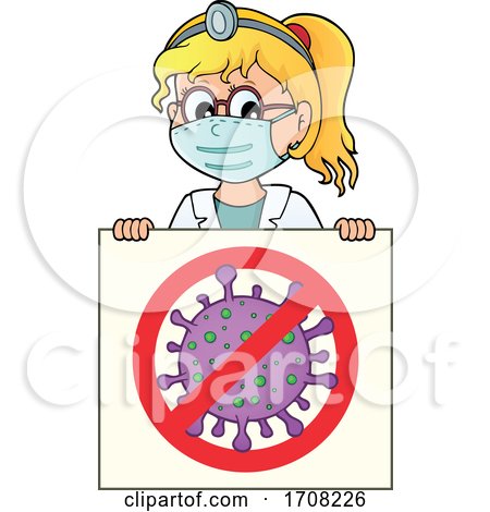 Cartoon Female Doctor over a Virus Sign by visekart