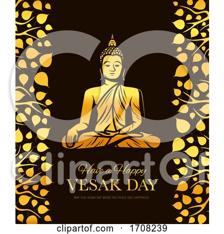 Vesak Day Holiday Gold Buddha in Meditation by Vector Tradition SM