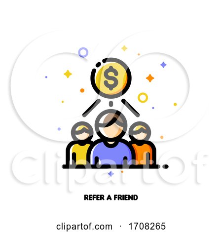 Icon with Business Team and Dollar Sign for Partner Program or Referrals Network Concept Flat Filled Outline Style Pixel Perfect 64x64 Editable Stroke by elena