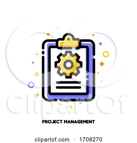 Task Management Checklist Icon with Clipboard and Gear for Project Plan or Efficient Work Concept Flat Filled Outline Style Pixel Perfect 64x64 Editable Stroke by elena