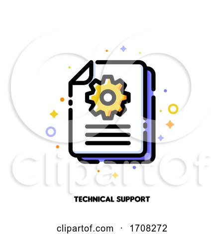 Manual Document Icon with Paper File and Gear for Big Data Processing Technology or Capturing Digital Information Concept Flat Filled Outline Style Pixel Perfect 64x64 Editable Stroke by elena