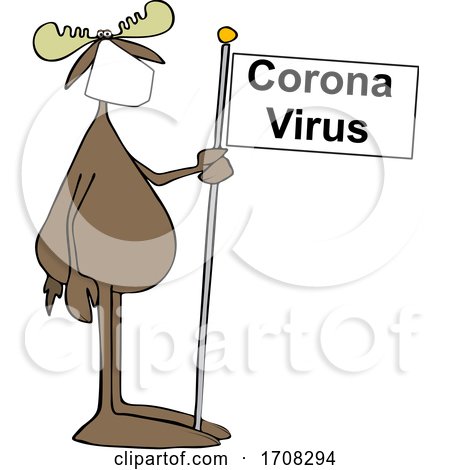Cartoon Moose Wearing a Mask and Holding a Corona Virus Flag by djart