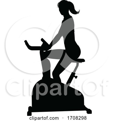 Gym Woman Silhouette Stationary Exercise Spin Bike by AtStockIllustration