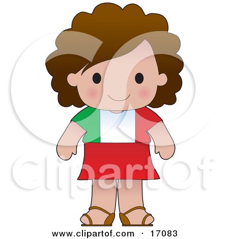 Cute Italian Girl Wearing A Flag Of Italy Shirt Clipart Illustration by Maria Bell