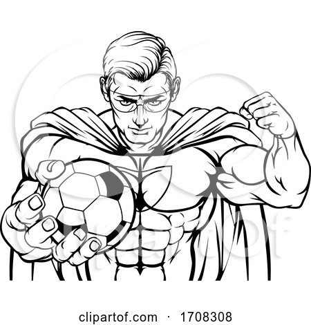Superhero Holding Soccer Ball Sports Mascot by AtStockIllustration