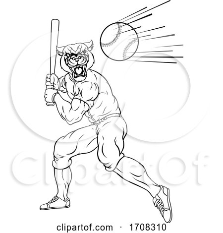 Panther Baseball Player Mascot Swinging Bat by AtStockIllustration
