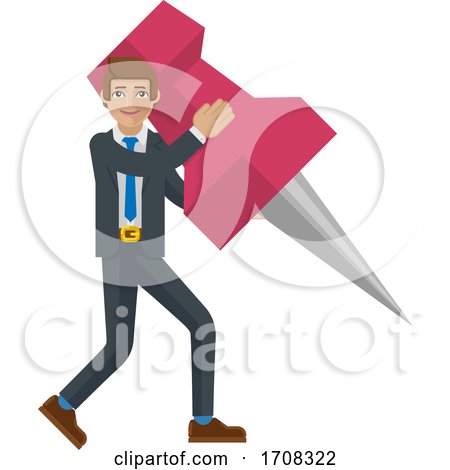 Business Man Holding Thumb Tack Pin Mascot Concept by AtStockIllustration