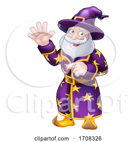 Pointing Wizard Cartoon Character by AtStockIllustration