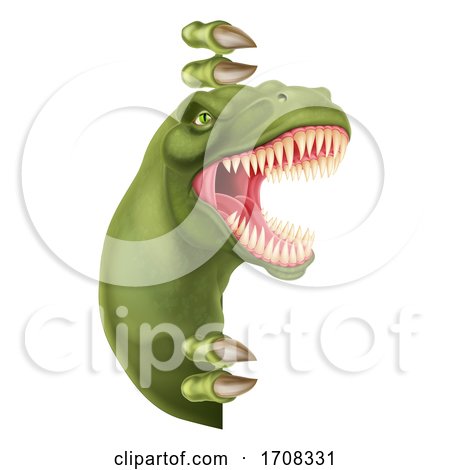 Dinosaur T Rex Peeking Around Sign Cartoon by AtStockIllustration