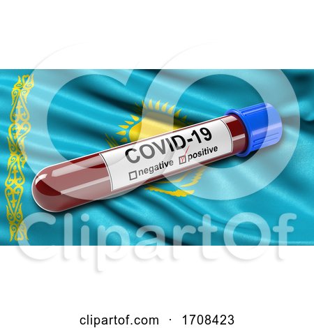 Flag of Kazakhstan Waving in the Wind with a Positive Covid 19 Blood Test Tube  by stockillustrations