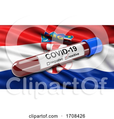 Flag of Croatia Waving in the Wind with a Positive Covid 19 Blood Test Tube  by stockillustrations