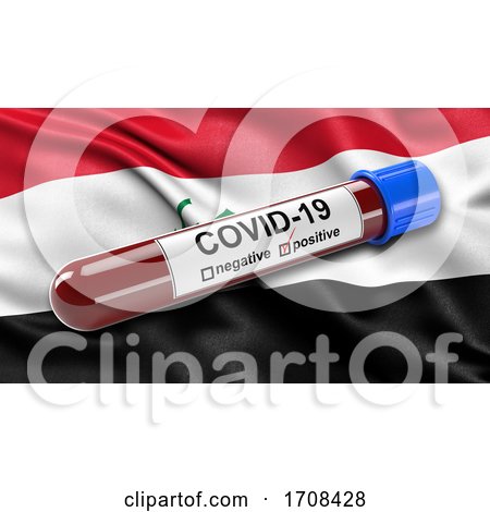 Flag of Iraq Waving in the Wind with a Positive Covid 19 Blood Test Tube  by stockillustrations