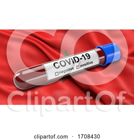 Flag of Morocco Waving in the Wind with a Positive Covid 19 Blood Test Tube  by stockillustrations