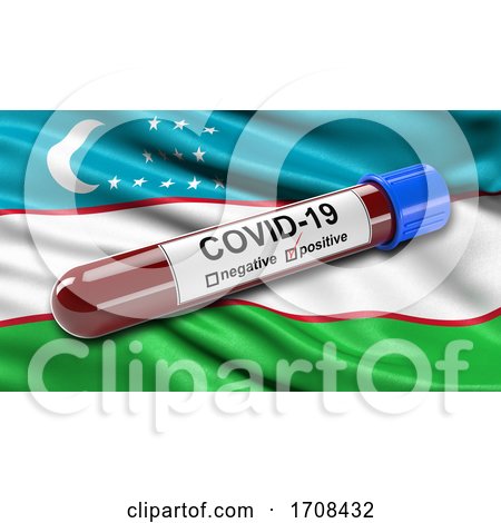 Flag of Uzbekistan Waving in the Wind with a Positive Covid 19 Blood Test Tube  by stockillustrations