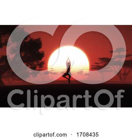 3D Female in Yoga Pose in African Landscape with Sunset Sky by KJ Pargeter