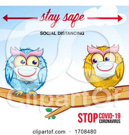 Owls Wearing Coronavirus Masks and Social Distancing by Domenico Condello