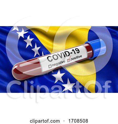 Flag of Bosnia and Herzegovina Waving in the Wind with a Positive Covid 19 Blood Test Tube by stockillustrations