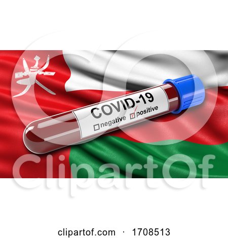 Flag of Oman Waving in the Wind with a Positive Covid 19 Blood Test Tube by stockillustrations