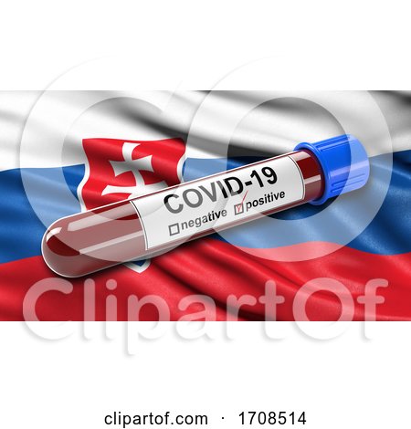 Flag of Slovakia Waving in the Wind with a Positive Covid 19 Blood Test Tube by stockillustrations
