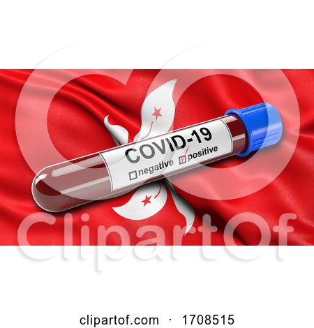 Flag of Hong Kong Waving in the Wind with a Positive Covid 19 Blood Test Tube by stockillustrations