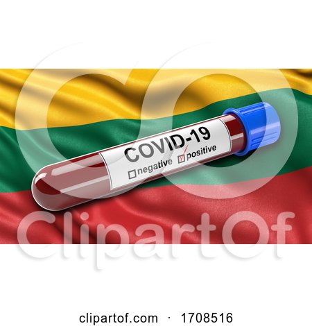 Flag of Lithuania Waving in the Wind with a Positive Covid 19 Blood Test Tube by stockillustrations