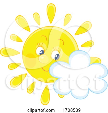 Spring or Summer Sun Mascot with a Cloud by Alex Bannykh