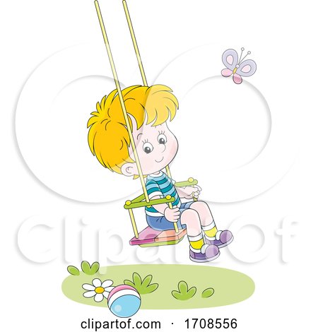 Happy Boy Watching a Butterfly on a Swing by Alex Bannykh