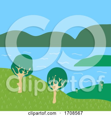 Minimalistic Nature Lake and Mountains and Trees Background by elaineitalia