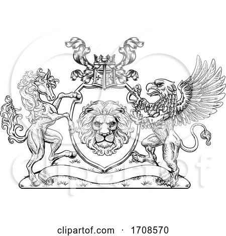 Coat of Arms Crest Griffin Horse Family Shield by AtStockIllustration