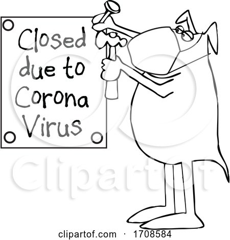Cartoon Black and White Dog Nailing up a Closed Due to Corona Virus Sign by djart