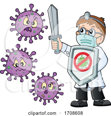 Cartoon Male Doctor Fighting Viruses by visekart