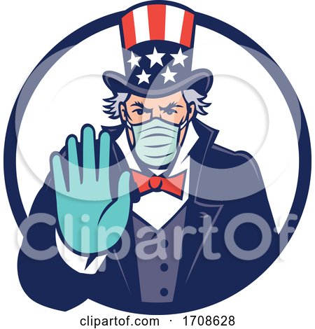 Uncle Sam Wearing Mask Stop Hand Signal Mascot by patrimonio