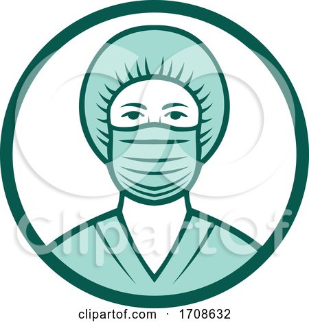 Nurse Wearing Mask and Bouffant Cap by patrimonio