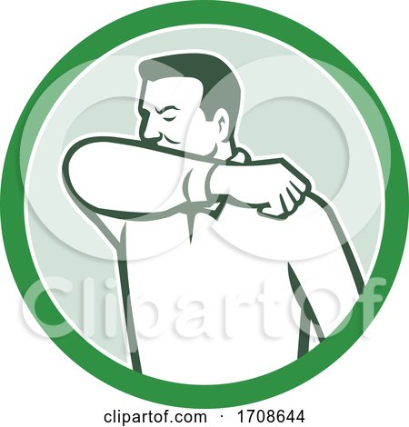 Sneezing or Coughing into Elbow Icon Circle Retro by patrimonio