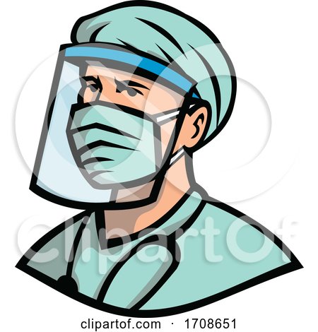 Medical Professional Wearing Face Mask Mascot by patrimonio