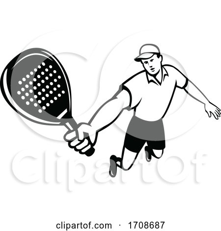 Padel Player with Racquet Retro Mascot by patrimonio