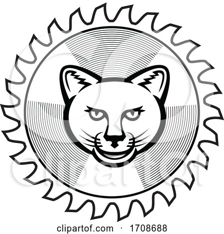 Smiling Cougar Circular Saw Blade Icon Retro by patrimonio