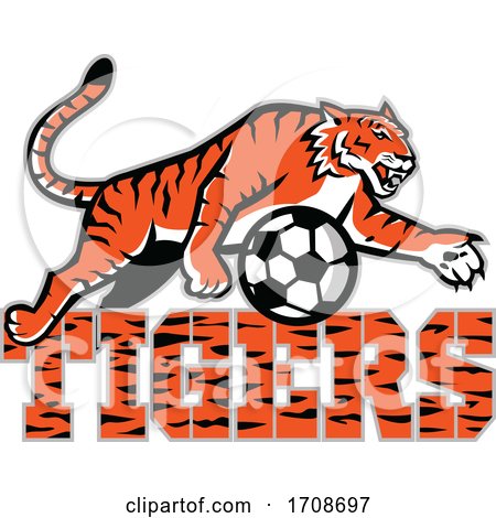 Tiger over Text and a Soccer Ball by patrimonio