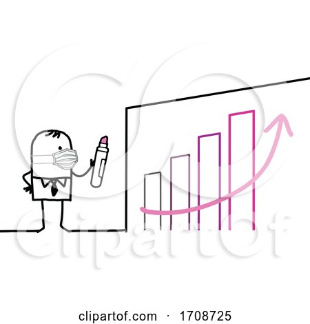 Stick Business Man Wearing a Covid Mask and Drawing an Arrow on a Bar Graph by NL shop