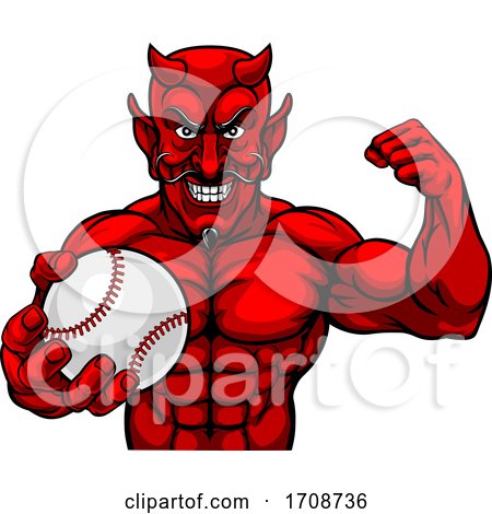 Devil Baseball Sports Mascot Holding Ball by AtStockIllustration
