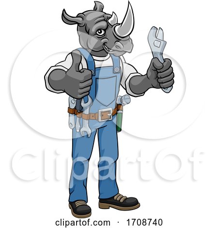 Rhino Plumber or Mechanic Holding Spanner by AtStockIllustration