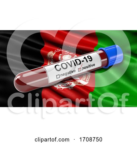 Flag of Afghanistan Waving in the Wind with a Positive Covid 19 Blood Test Tube by stockillustrations