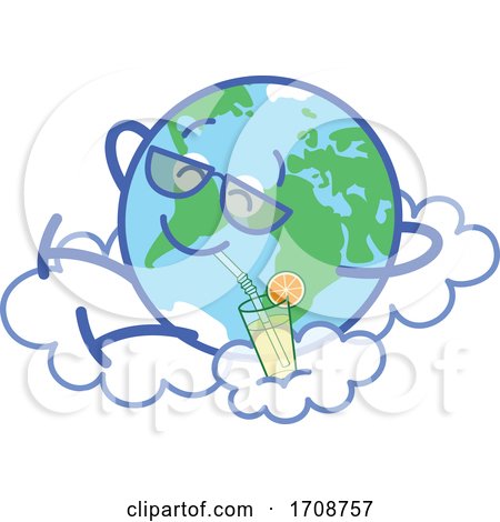 Relaxed Earth Mascot Taking a Break with a Beverage on a Cloud by Zooco