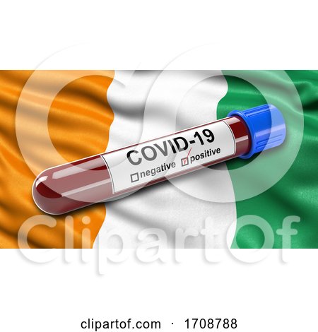Flag of the Ivory Coast Waving in the Wind with a Positive Covid19 Blood Test Tube by stockillustrations